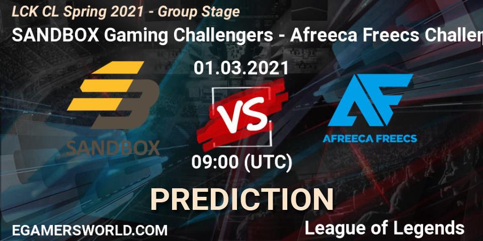 SANDBOX Gaming Challengers - Afreeca Freecs Challengers: прогноз. 01.03.2021 at 09:00, LoL, LCK CL Spring 2021 - Group Stage