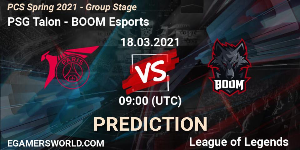 PSG Talon - BOOM Esports: прогноз. 18.03.2021 at 09:00, LoL, PCS Spring 2021 - Group Stage