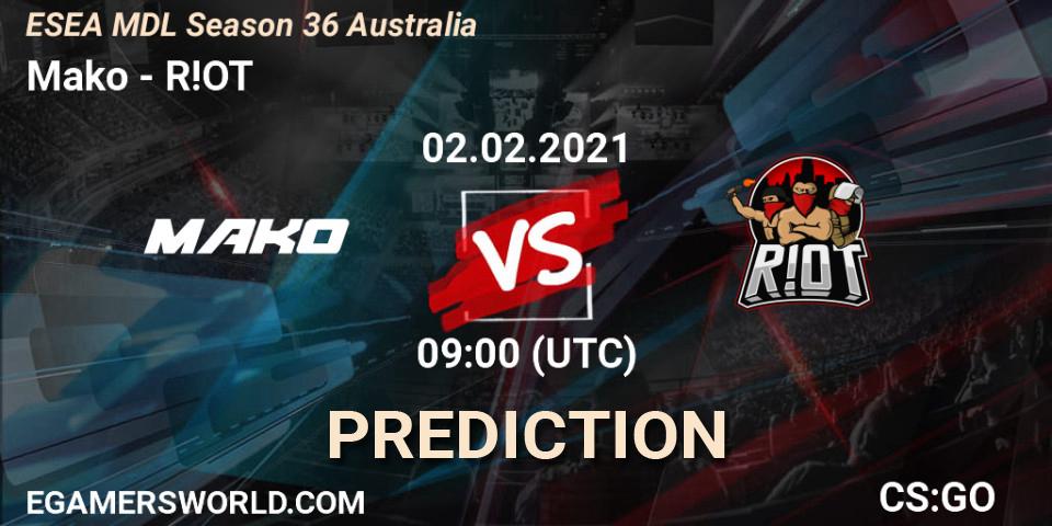 Mako - R!OT: прогноз. 02.02.21, CS2 (CS:GO), MDL ESEA Season 36: Australia - Premier Division