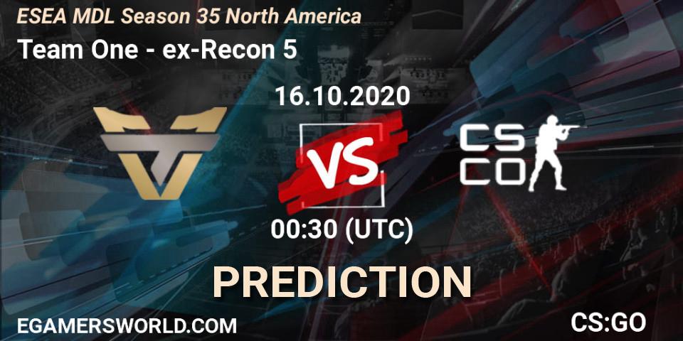 Team One - ex-Recon 5: прогноз. 30.10.2020 at 00:30, Counter-Strike (CS2), ESEA MDL Season 35 North America