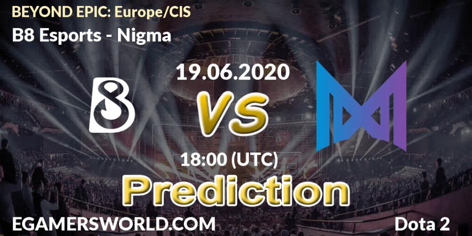B8 Esports - Nigma: прогноз. 19.06.2020 at 17:40, Dota 2, BEYOND EPIC: Europe/CIS