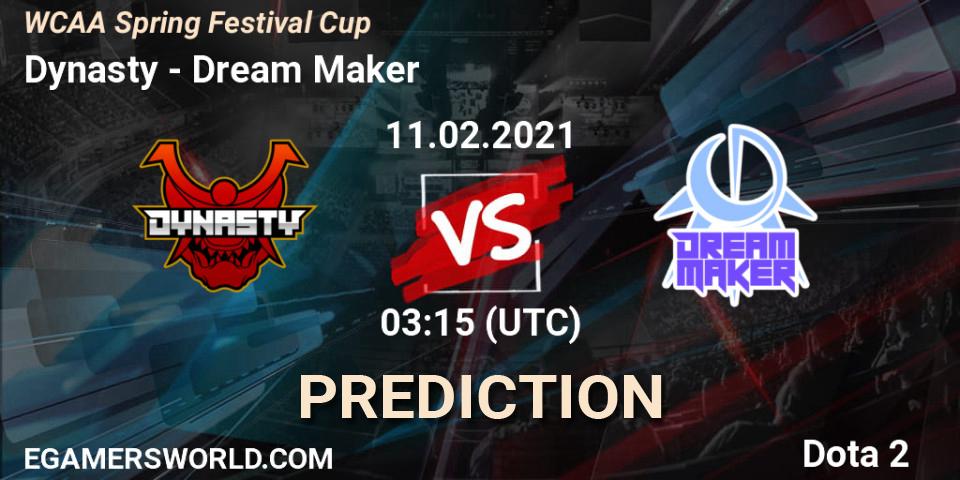 Dynasty - Dream Maker: прогноз. 11.02.2021 at 03:38, Dota 2, WCAA Spring Festival Cup
