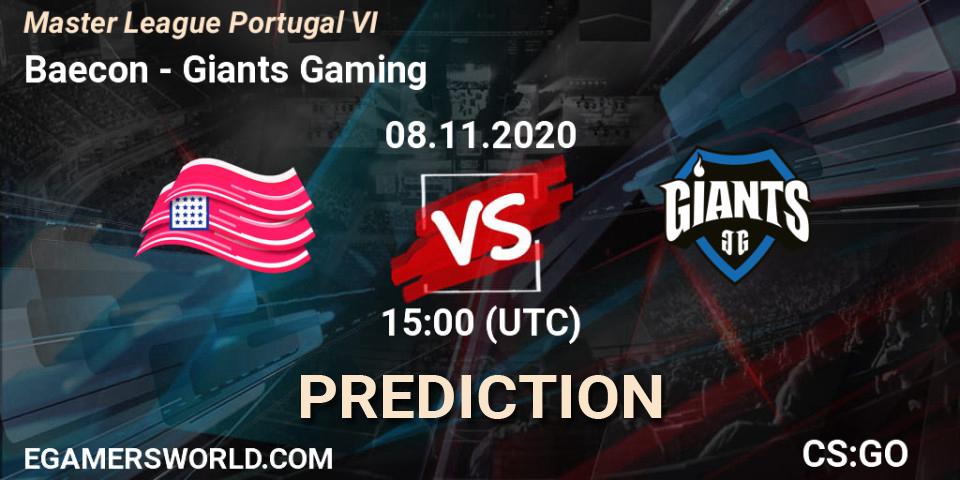 Baecon - Giants Gaming: прогноз. 08.11.2020 at 15:00, Counter-Strike (CS2), Master League Portugal VI