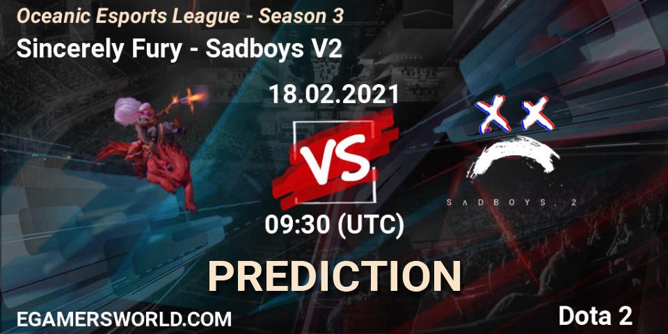 Sincerely Fury - Sadboys V2: прогноз. 20.02.2021 at 03:39, Dota 2, Oceanic Esports League - Season 3