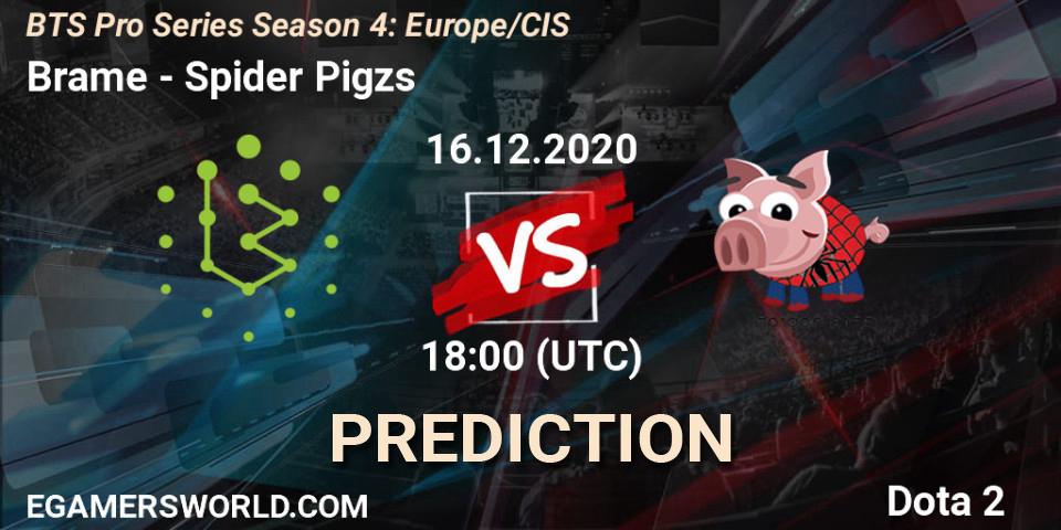 Brame - Spider Pigzs: прогноз. 16.12.2020 at 16:16, Dota 2, BTS Pro Series Season 4: Europe/CIS