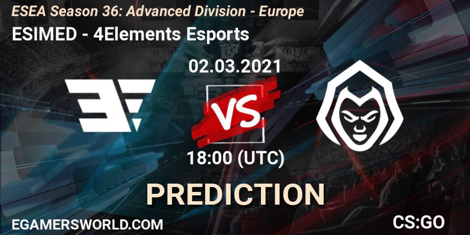 ESIMED - 4Elements Esports: прогноз. 02.03.2021 at 18:00, Counter-Strike (CS2), ESEA Season 36: Europe - Advanced Division