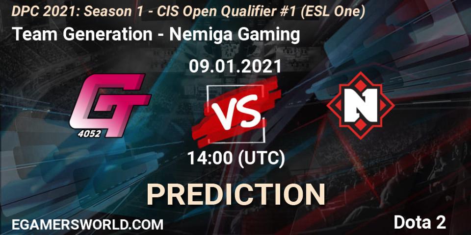 Team Generation - Nemiga Gaming: прогноз. 09.01.2021 at 14:04, Dota 2, DPC 2021: Season 1 - CIS Open Qualifier #1 (ESL One)