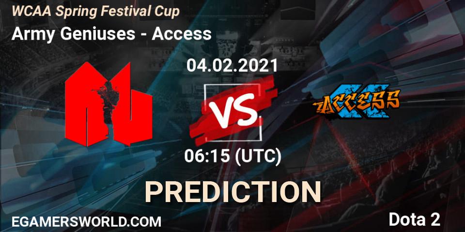 Army Geniuses - Access: прогноз. 04.02.2021 at 06:11, Dota 2, WCAA Spring Festival Cup