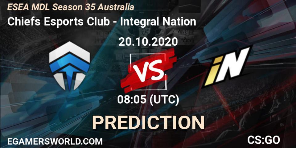 Chiefs Esports Club - Integral Nation: прогноз. 20.10.2020 at 08:15, Counter-Strike (CS2), ESEA MDL Season 35 Australia