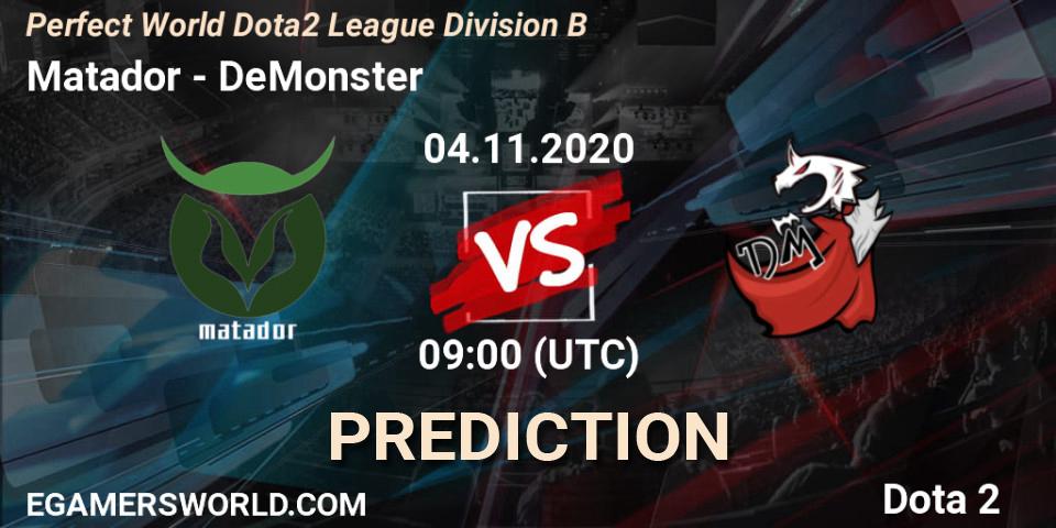 Matador - DeMonster: прогноз. 04.11.20, Dota 2, Perfect World Dota2 League Division B