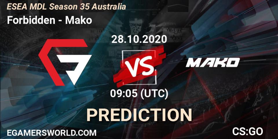 Forbidden - Mako: прогноз. 28.10.20, CS2 (CS:GO), ESEA MDL Season 35 Australia