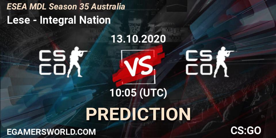 Lese - Integral Nation: прогноз. 13.10.2020 at 10:05, Counter-Strike (CS2), ESEA MDL Season 35 Australia
