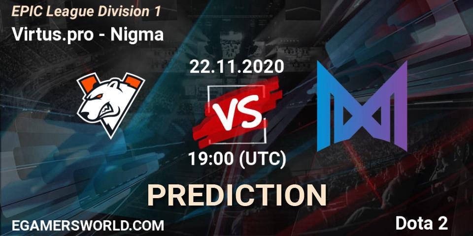 Virtus.pro - Nigma: прогноз. 22.11.2020 at 19:01, Dota 2, EPIC League Division 1
