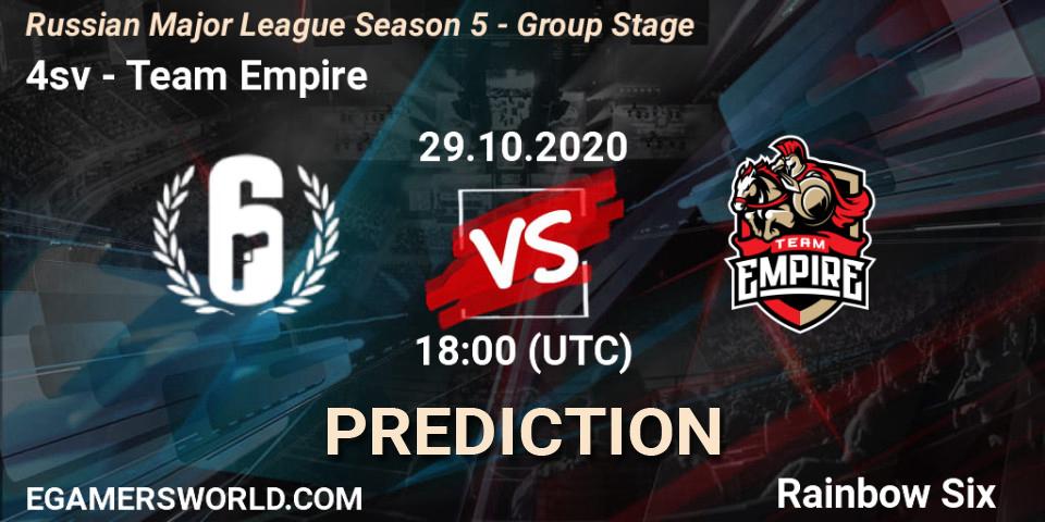 4sv - Team Empire: прогноз. 29.10.2020 at 18:00, Rainbow Six, Russian Major League Season 5 - Group Stage