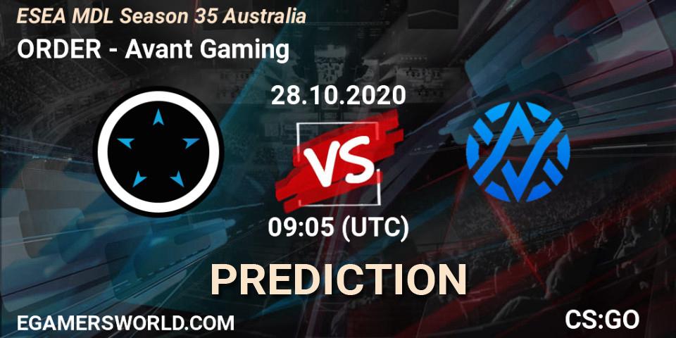ORDER - Avant Gaming: прогноз. 28.10.2020 at 09:05, Counter-Strike (CS2), ESEA MDL Season 35 Australia