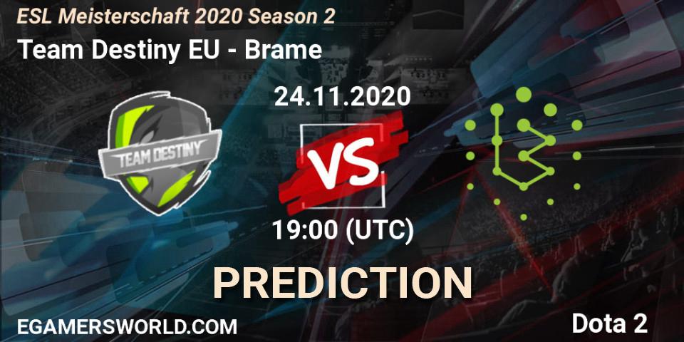 Team Destiny EU - Brame: прогноз. 24.11.2020 at 19:26, Dota 2, ESL Meisterschaft 2020 Season 2