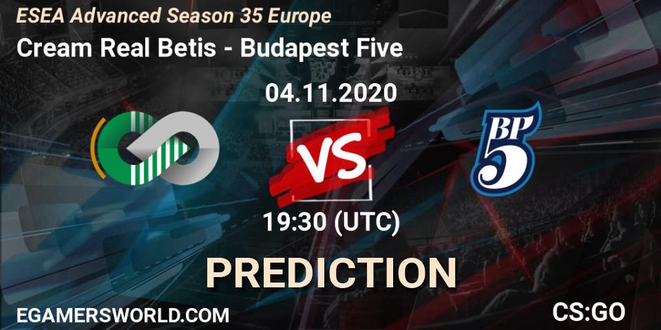 Cream Real Betis - Budapest Five: прогноз. 04.11.2020 at 18:40, Counter-Strike (CS2), ESEA Advanced Season 35 Europe