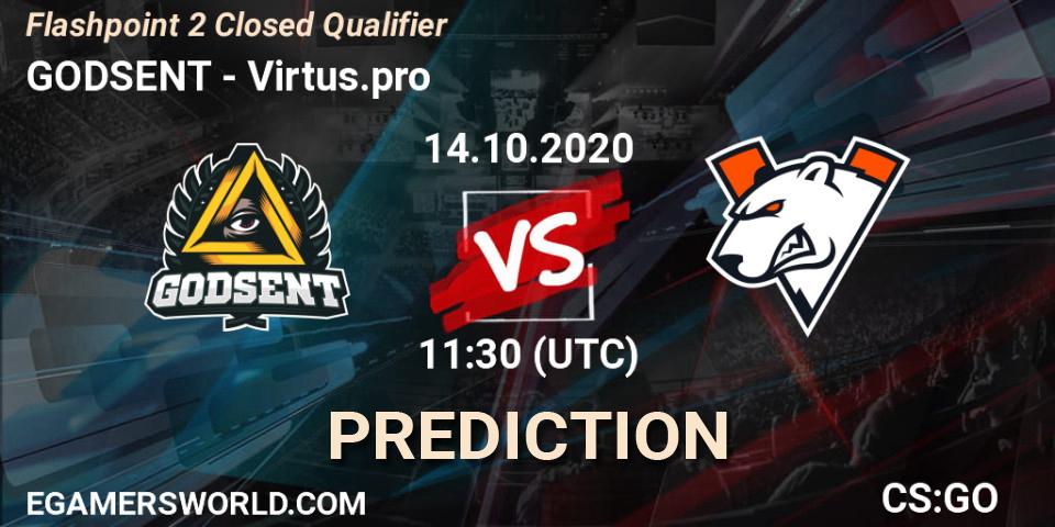 GODSENT - Virtus.pro: прогноз. 14.10.2020 at 11:30, Counter-Strike (CS2), Flashpoint 2 Closed Qualifier