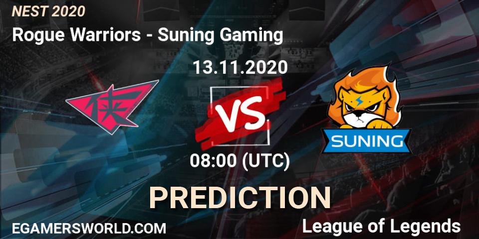 Rogue Warriors - Suning Gaming: прогноз. 13.11.2020 at 08:00, LoL, NEST 2020