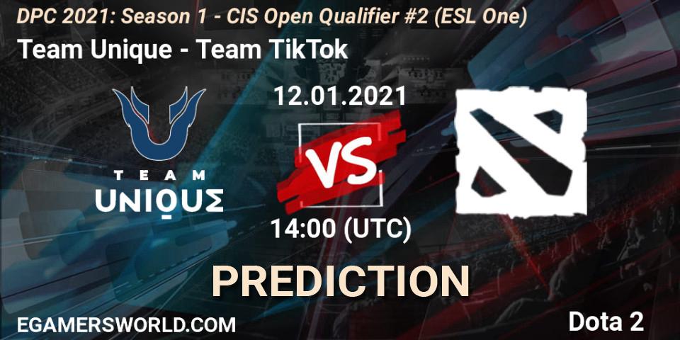 Team Unique - Team TikTok: прогноз. 12.01.2021 at 14:07, Dota 2, DPC 2021: Season 1 - CIS Open Qualifier #2 (ESL One)