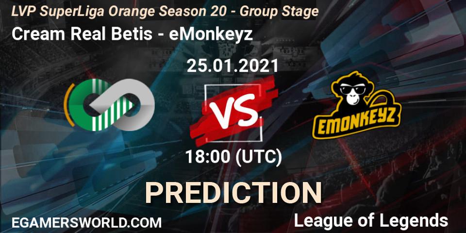 Cream Real Betis - eMonkeyz: прогноз. 25.01.2021 at 18:00, LoL, LVP SuperLiga Orange Season 20 - Group Stage