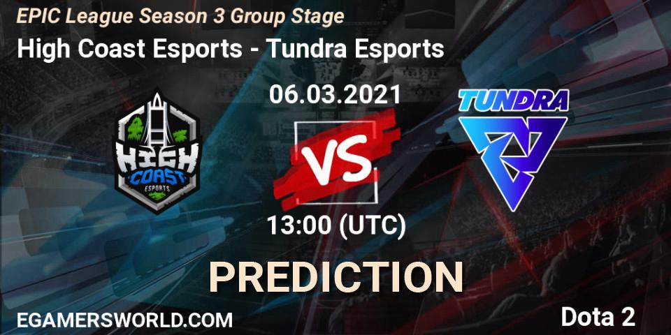 High Coast Esports - Tundra Esports: прогноз. 06.03.2021 at 13:29, Dota 2, EPIC League Season 3 Group Stage