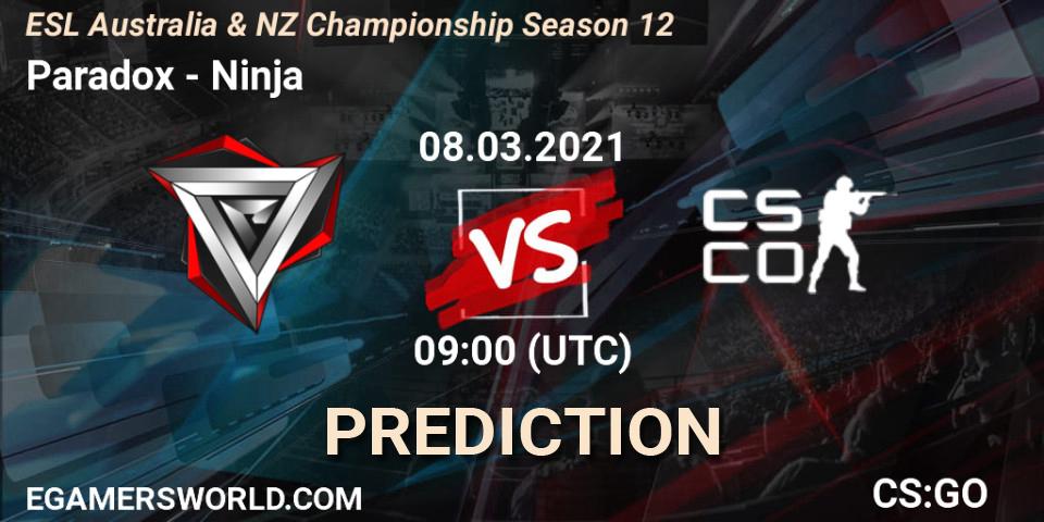 Paradox - Ninja: прогноз. 08.03.2021 at 09:00, Counter-Strike (CS2), ESL Australia & NZ Championship Season 12