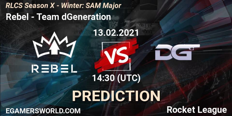 Rebel - Team dGeneration: прогноз. 13.02.2021 at 14:30, Rocket League, RLCS Season X - Winter: SAM Major