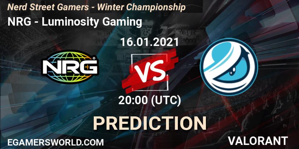 NRG - Luminosity Gaming: прогноз. 16.01.2021 at 22:45, VALORANT, Nerd Street Gamers - Winter Championship