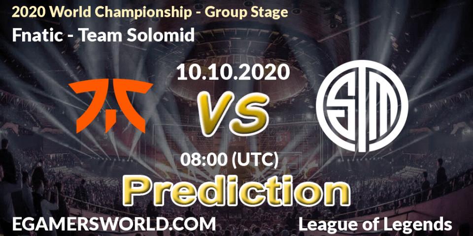 Fnatic - Team Solomid: прогноз. 10.10.20, LoL, 2020 World Championship - Group Stage