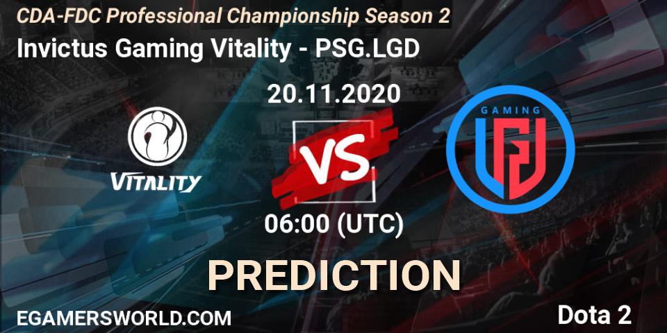 Invictus Gaming Vitality - PSG.LGD: прогноз. 20.11.2020 at 06:09, Dota 2, CDA-FDC Professional Championship Season 2
