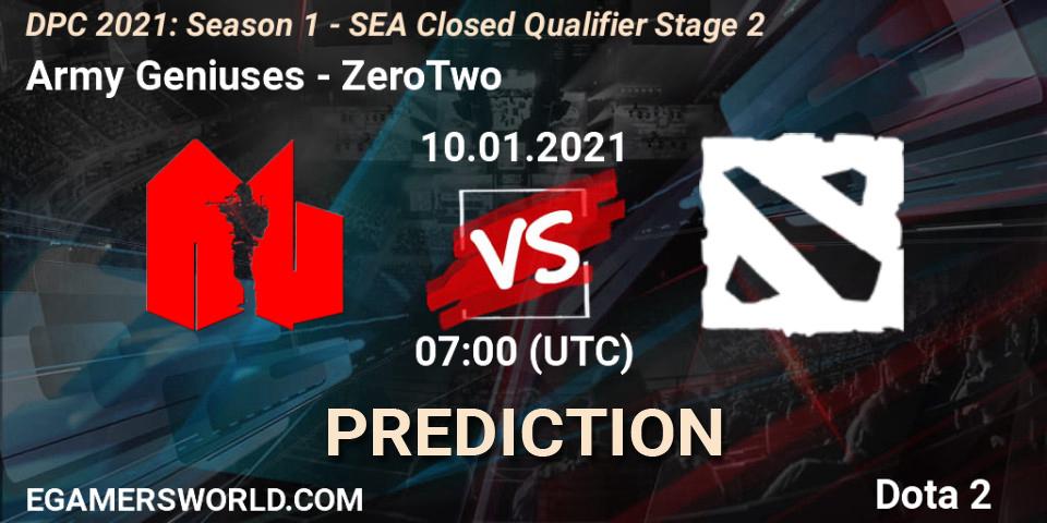 Army Geniuses - ZeroTwo: прогноз. 10.01.2021 at 06:58, Dota 2, DPC 2021: Season 1 - SEA Closed Qualifier Stage 2