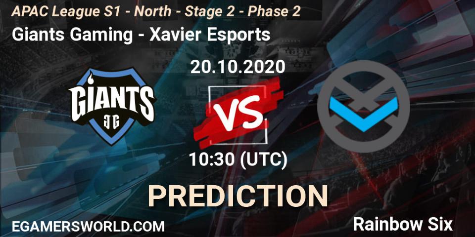 Giants Gaming - Xavier Esports: прогноз. 20.10.2020 at 10:30, Rainbow Six, APAC League S1 - North - Stage 2 - Phase 2