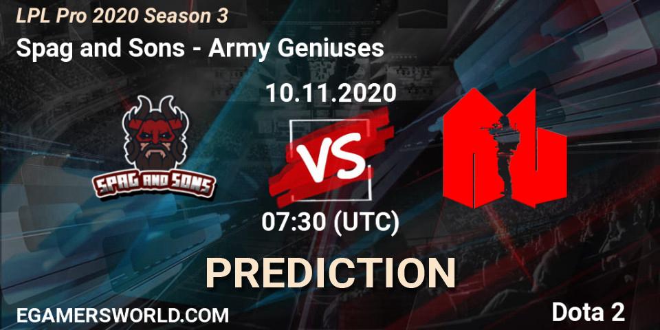 Spag and Sons - Army Geniuses: прогноз. 10.11.2020 at 07:33, Dota 2, LPL Pro 2020 Season 3