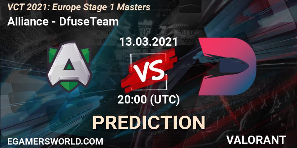 Alliance - DfuseTeam: прогноз. 13.03.2021 at 19:00, VALORANT, VCT 2021: Europe Stage 1 Masters