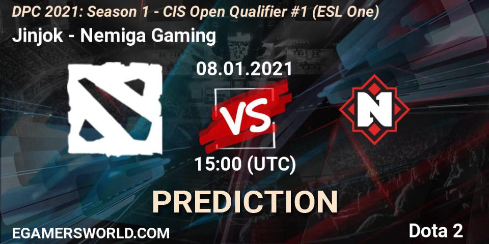 Jinjok - Nemiga Gaming: прогноз. 08.01.2021 at 15:00, Dota 2, DPC 2021: Season 1 - CIS Open Qualifier #1 (ESL One)