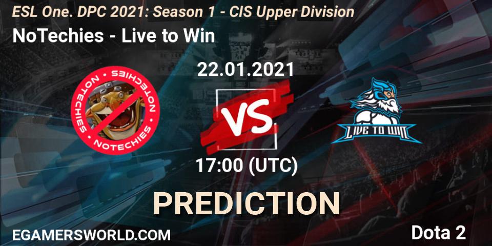 NoTechies - Live to Win: прогноз. 22.01.2021 at 17:34, Dota 2, ESL One. DPC 2021: Season 1 - CIS Upper Division