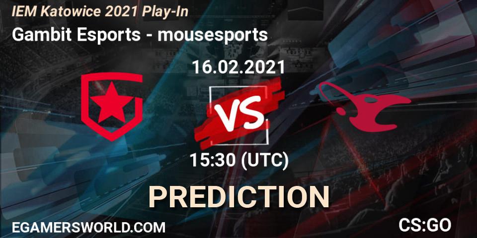 Gambit Esports - mousesports: прогноз. 16.02.21, CS2 (CS:GO), IEM Katowice 2021 Play-In