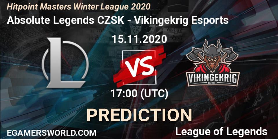Absolute Legends CZSK - Vikingekrig Esports: прогноз. 15.11.2020 at 17:00, LoL, Hitpoint Masters Winter League 2020