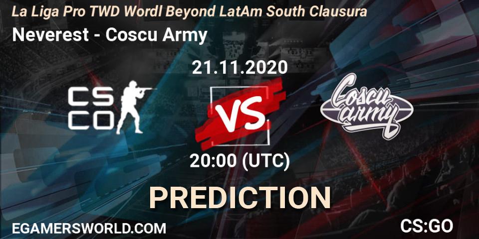 Neverest - Coscu Army: прогноз. 21.11.20, CS2 (CS:GO), La Liga Pro TWD Wordl Beyond LatAm South Clausura
