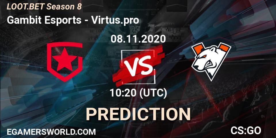 Gambit Esports - Virtus.pro: прогноз. 08.11.2020 at 10:20, Counter-Strike (CS2), LOOT.BET Season 8