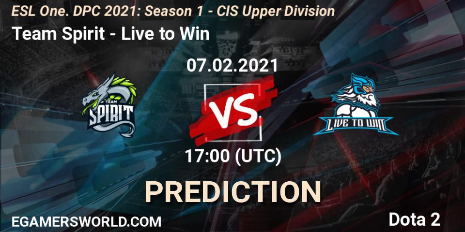 Team Spirit - Live to Win: прогноз. 07.02.2021 at 16:56, Dota 2, ESL One. DPC 2021: Season 1 - CIS Upper Division