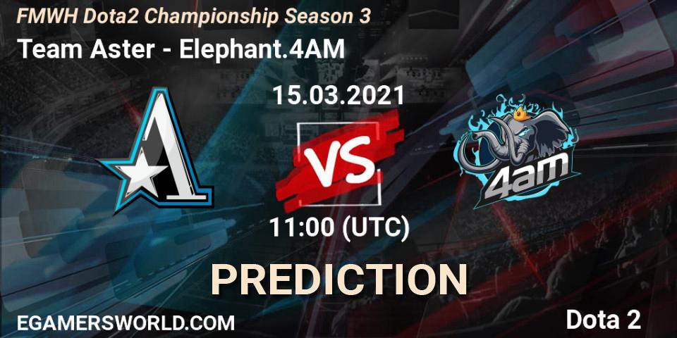 Team Aster - Elephant.4AM: прогноз. 15.03.2021 at 10:55, Dota 2, FMWH Dota2 Championship Season 3
