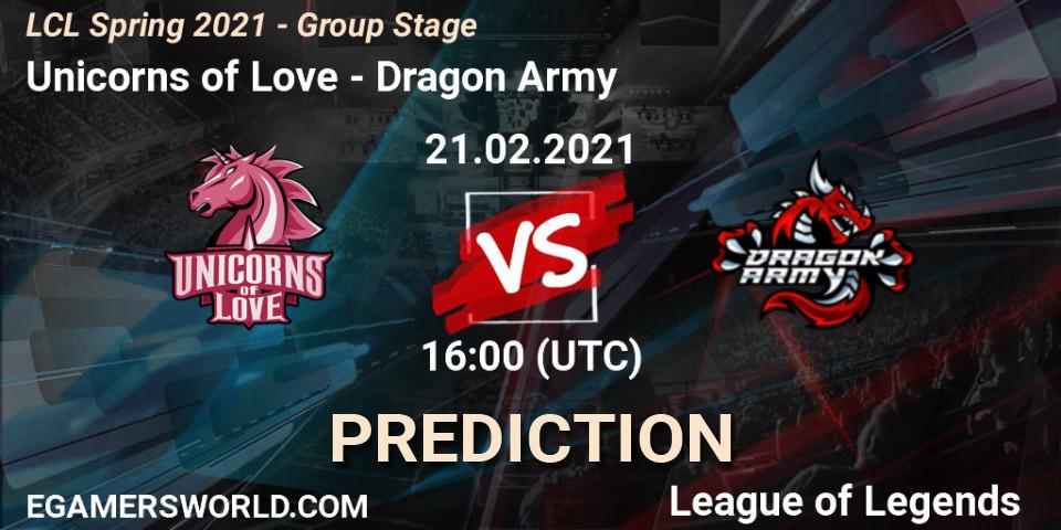 Unicorns of Love - Dragon Army: прогноз. 21.02.2021 at 16:00, LoL, LCL Spring 2021 - Group Stage