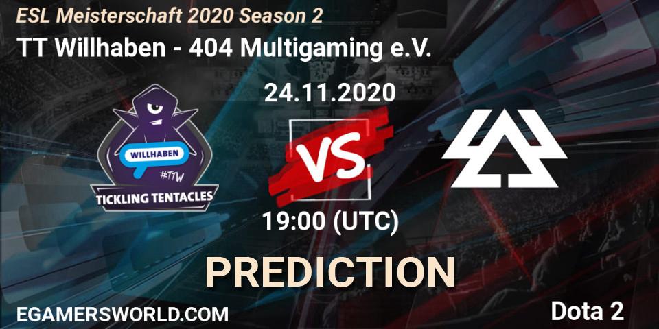 TT Willhaben - 404 Multigaming e.V.: прогноз. 24.11.2020 at 19:30, Dota 2, ESL Meisterschaft 2020 Season 2