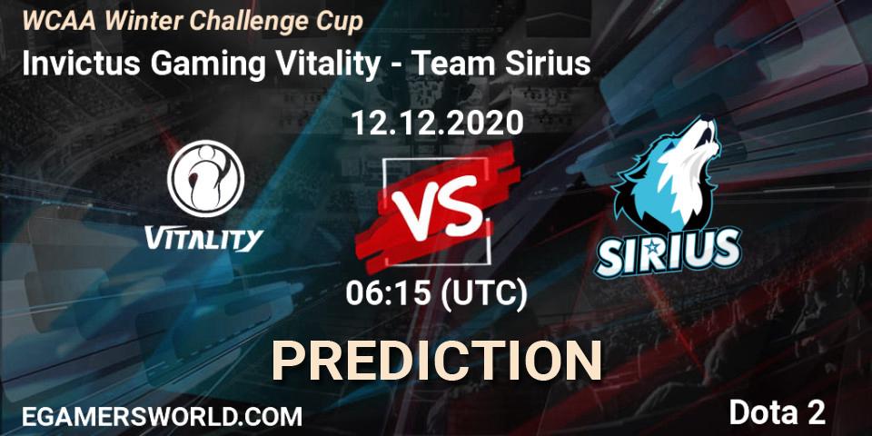 Invictus Gaming Vitality - Team Sirius: прогноз. 12.12.2020 at 06:16, Dota 2, WCAA Winter Challenge Cup
