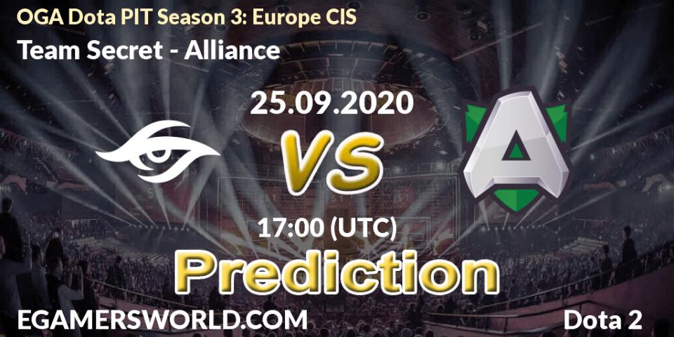 Team Secret - Alliance: прогноз. 25.09.2020 at 16:43, Dota 2, OGA Dota PIT Season 3: Europe CIS