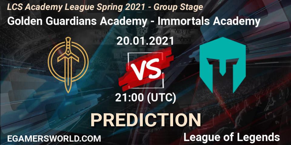Golden Guardians Academy - Immortals Academy: прогноз. 20.01.2021 at 21:00, LoL, LCS Academy League Spring 2021 - Group Stage