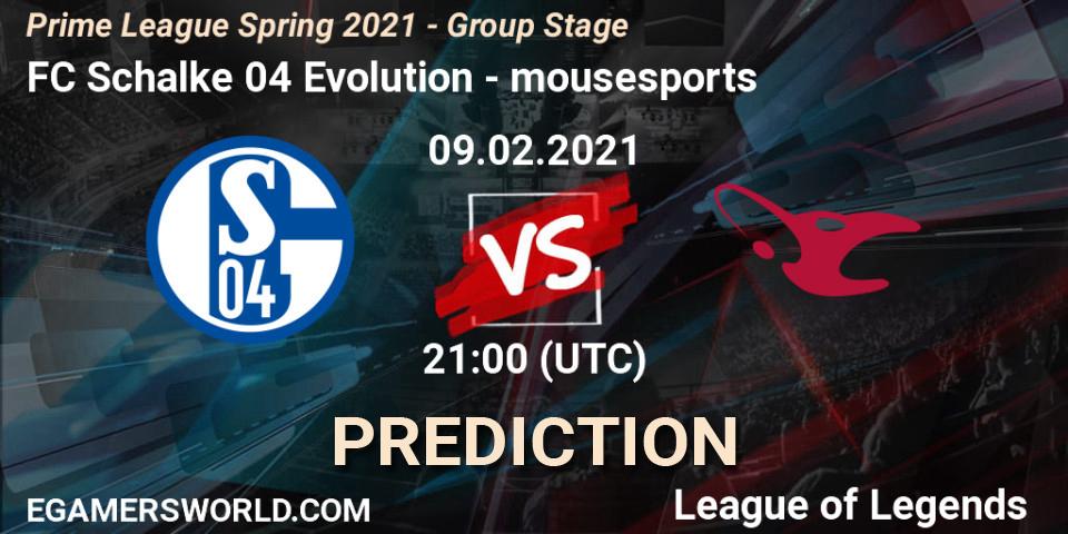 FC Schalke 04 Evolution - mousesports: прогноз. 09.02.2021 at 20:15, LoL, Prime League Spring 2021 - Group Stage