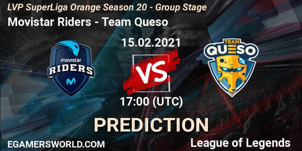 Movistar Riders - Team Queso: прогноз. 15.02.2021 at 17:00, LoL, LVP SuperLiga Orange Season 20 - Group Stage